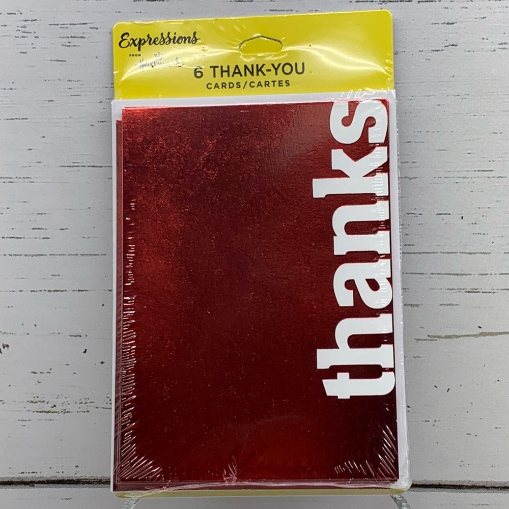 4/$14 6pk Hallmark Expressions Metallic Red Thanks Blank Note Cards NEW SEALED